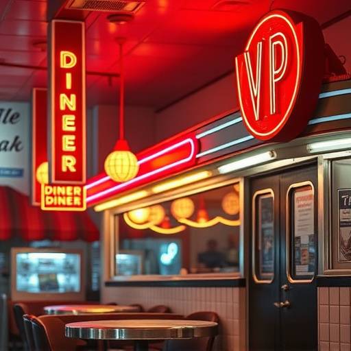 Photo of a classic diner with neon signs and vintage decor evoking a sense of nostalgia