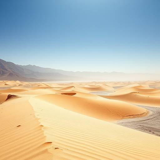 Photo of Death Valley's arid landscape with sand dunes and extreme heat haze depicting desolation