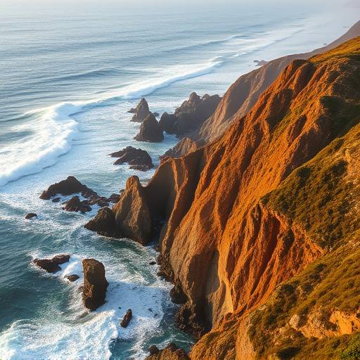 Photo of the rugged Big Sur coastline with crashing waves and cliffs showing the natural beauty
