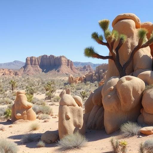 Photo of the vast Joshua Tree desert landscape featuring unique rock formations and desert vegetation
